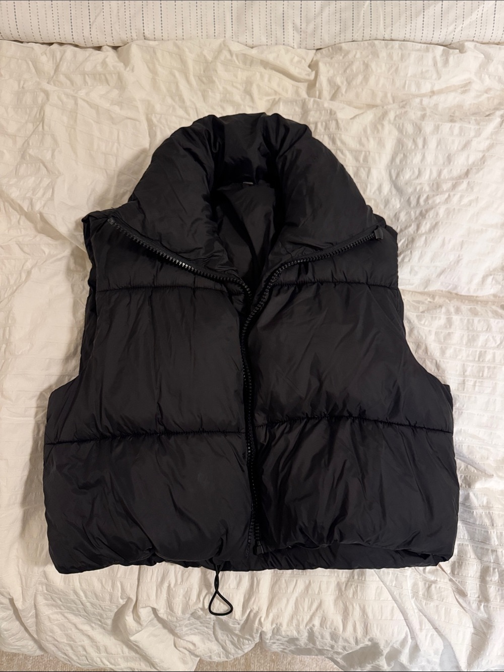 Black Puffer Vest with High Collar